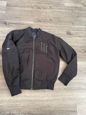 ALO Yoga Black Bomber Jacket with Zip Chest Pocket